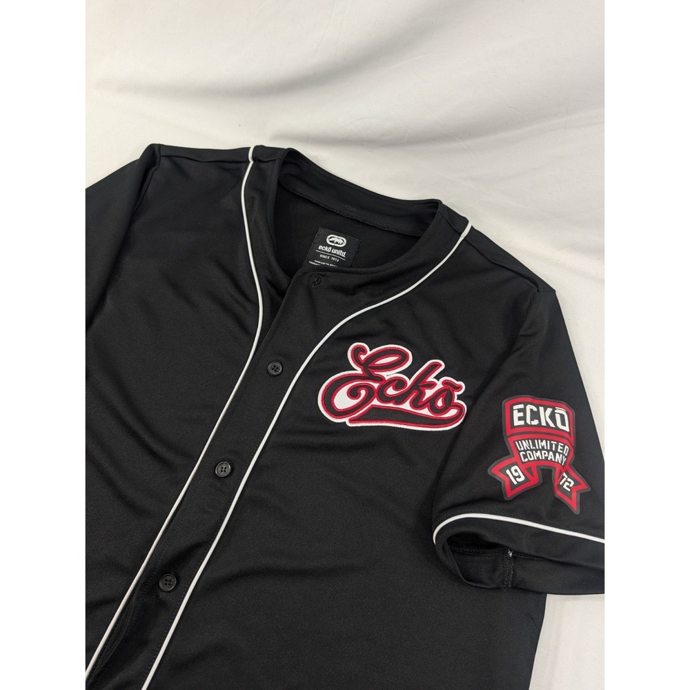 Ecko Unlimited Men's Jersey Shirt Size XL Short Sleeve Button Up Black *Read